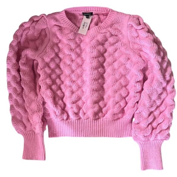 Strut & Bolt Textured Wave Thick Bubble Knit Sweater- Aurora Pink. Size Large - Picture 2 of 8